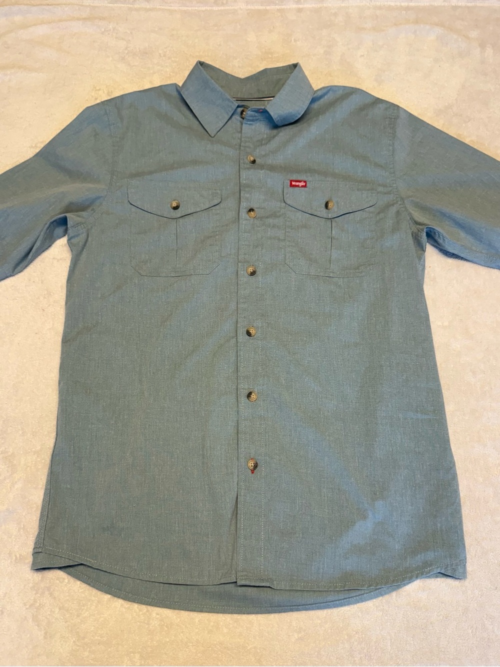 Wrangler Men's Blue-Green Button Down Work Shirt